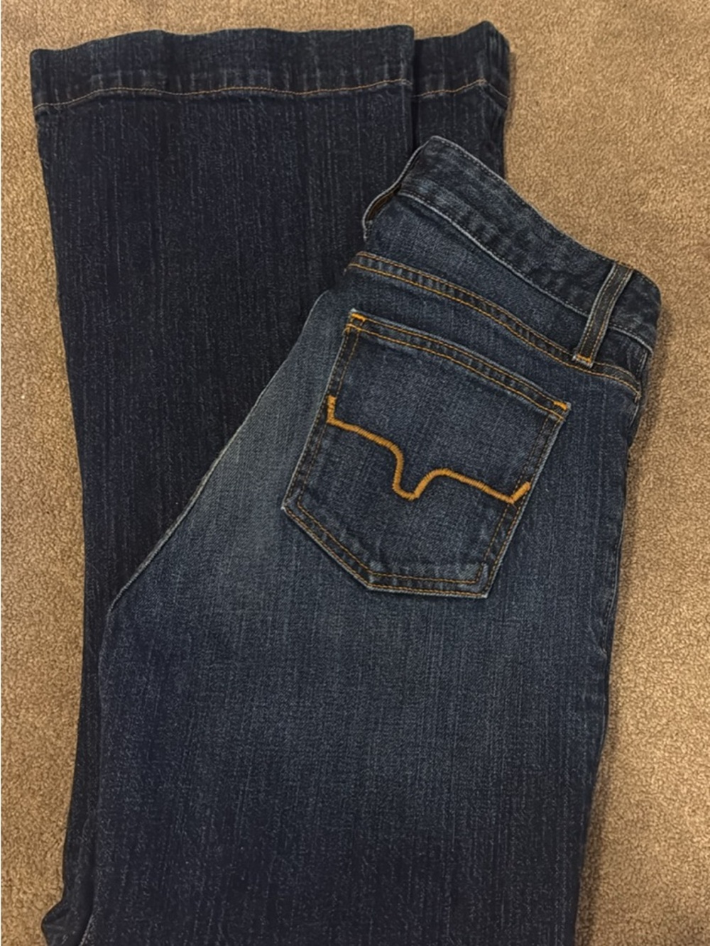 Kimes Ranch Dark Blue Boot Cut Jeans with Gold Stitching